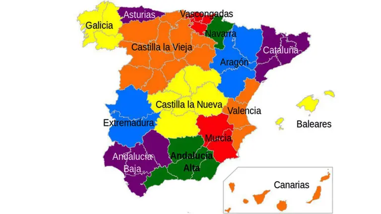 Mapa de la organización territorial federal de la I República..