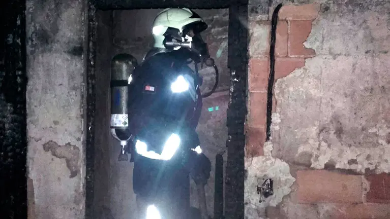 Un bombero trabaja para sofocar el incendio de Falces. BOMBEROS