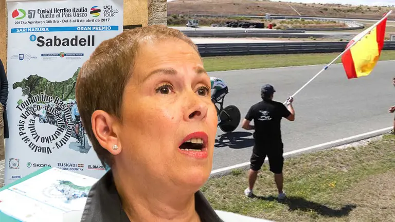 Imagen de la presidenta Uxue Barkos junto a la presentación de la Vuelta al País Vasco en Navarra y la salida de la contrarreloj de La Vuelta a España en Los Arcos