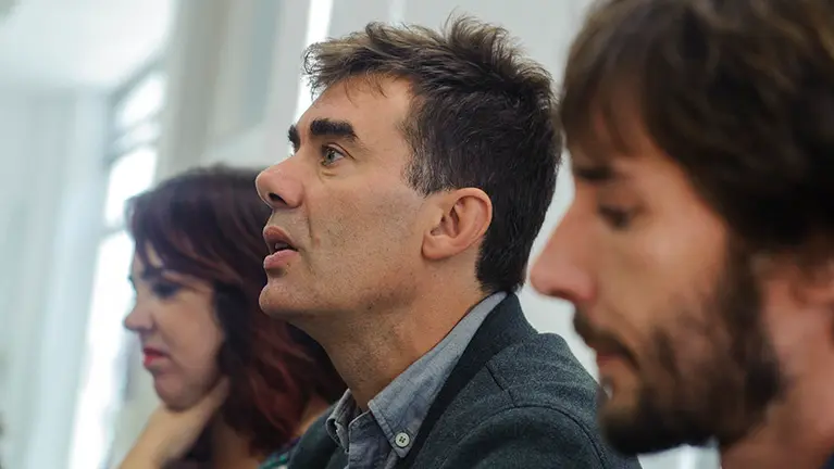 Rueda de prensa del nuevo secretario general de Podemos Navarra, Eduardo Santos, sobre las lineas de trabajo del nuevo curso político. MIGUEL OSÉS_5