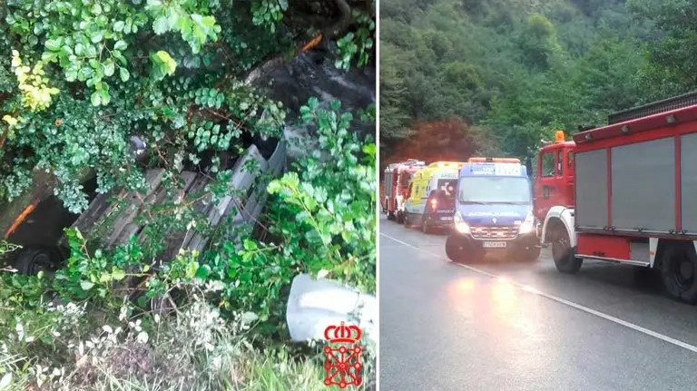 Accidente ocurrido en Betelu en el que un conductor ha caído al río tras salirse de la vía. PFORAL