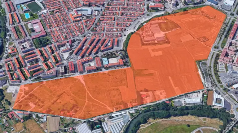 El área que ocupará el nuevo parque en el sur del barrio pamplonés de la Chantrea.