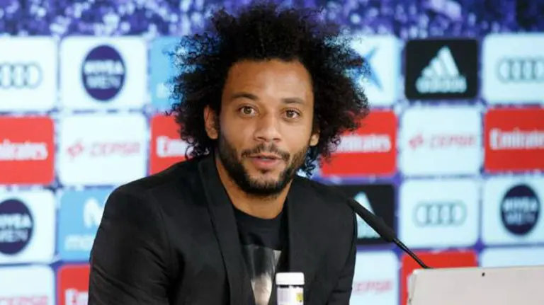Marcelo en rueda de prensa en el Bernabéu. Real Madrid.