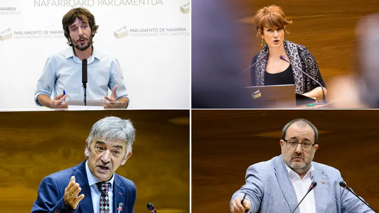 Mikel Buil (Podemos), Bakartxo Ruiz (Bildu), Koldo Martínez (Geroa Bai) y Miguel Nuin (I-E) en el Parlamento Foral.