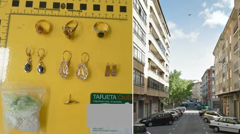 A la izquierda, los objetos robados y a la derecha, el barrio de la Milagrosa