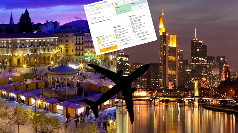 Fotomontaje Pamplona-Frankfurt, nueva línea que operará desde Noáin