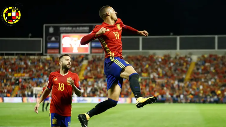 Rodrigo celebra un gol ante Albania. Sefútbol.
