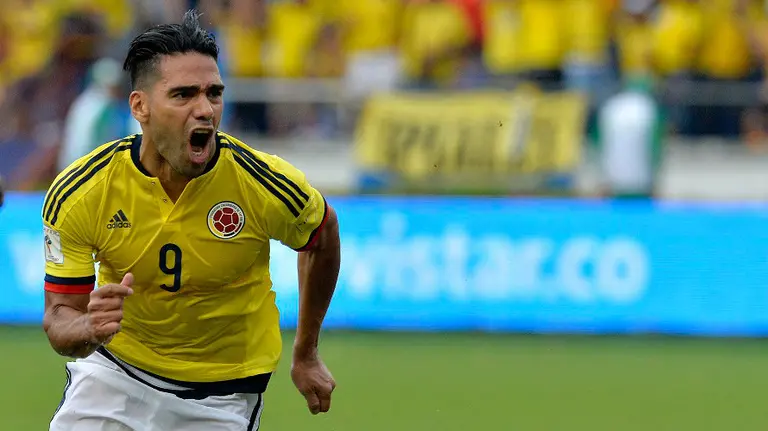 Falcao celebra un gol. Web selección colombiana de fútbol.
