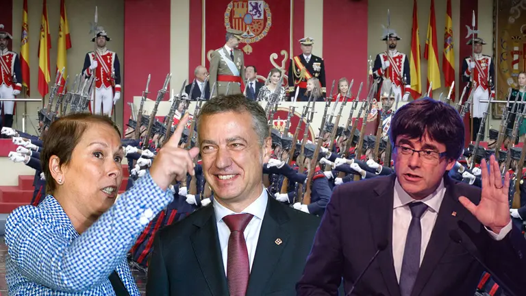 Barkos, Urkullu y Puigdemont sobre un montaje del Día de la Fiesta Nacionall