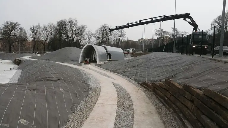 Trabajos durante la construcción del parque del ferrocarril IMAGEN ASOCIACIÓN NAVARRA DE AMIGOS DEL FERROCARRIL
