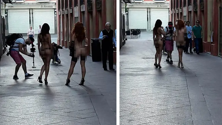 Algunas de las imágenes que circulan a través de las redes sociales en las que se ve algunas mujeres desnudas en Sevilla. TWITTER
