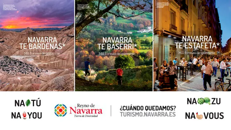 Nueva campaña de turismo de Navarra bajo los eslóganes de Navarra te menestra, Navarra te estafeta o Navarra te bardenas