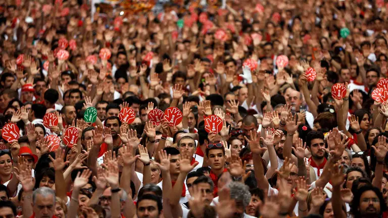 People take part in a protest against sexual violence against women during the San Fermin festival in Pamplona, northern Spain, July 7, 2016. REUTERS/Susana VeraCODE: X01622