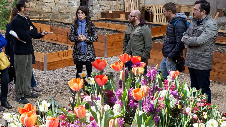 El concejal Cuenca visita uno de sus huertos urbanos. FOTOMONTAJE