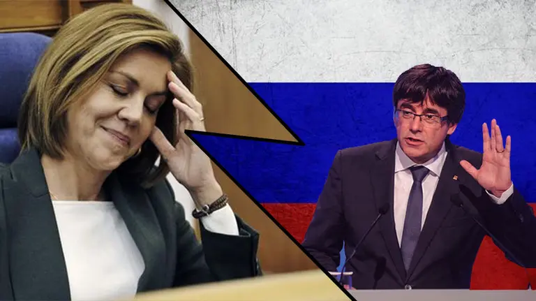 Maria Dolores de Cospedal y Carles Puigdemont en un fotomontaje. EFE