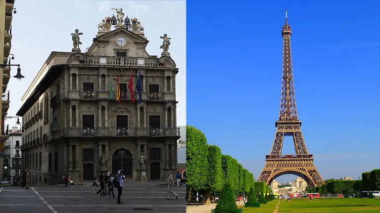 El Ayuntamiento de Pamplona junto a la torre Eiffel