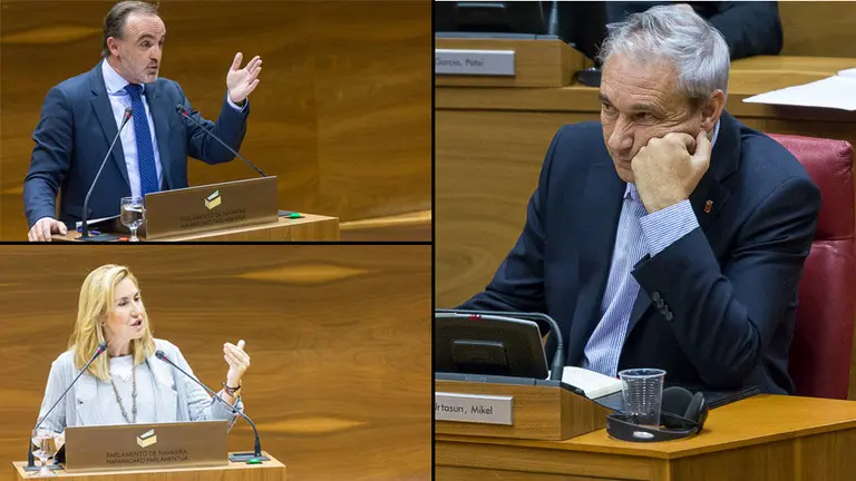 Los portavoces de UPN y PPN, Javier Esparza y Ana Beltrán, se dirigen al consejero de Hacienda, Mikel Aranburu IÑIGO ALZUGARAY