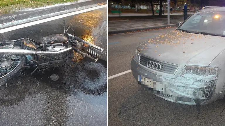 Estado en el que han quedado los dos vehículos que han colisionado en la avenida de Barañáin. POLICÍA MUNICIPAL DE PAMPLONA