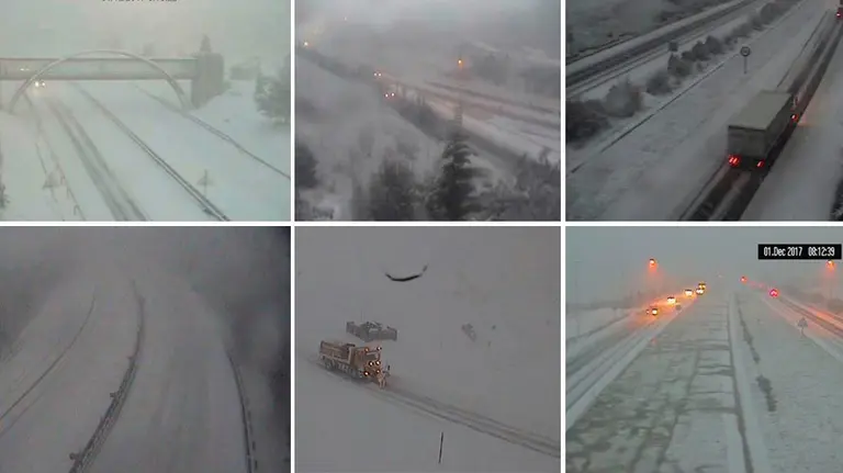 Varias carreteras en Navarra cubiertas de nieve en este primer día de diciembre de 2017.