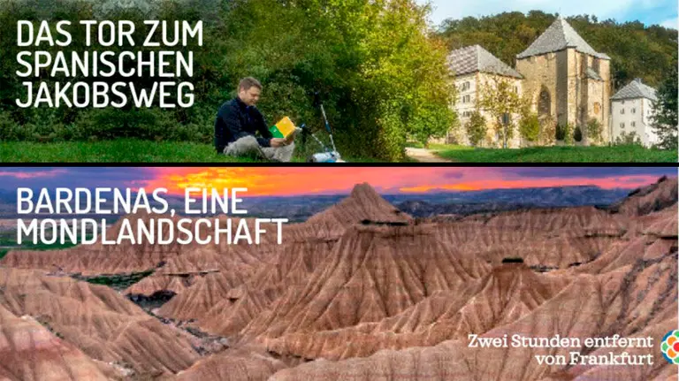 Carteles publicitaros del turismo de Navarra para promocionarse en Alemania con motivo del puente aéreo Pamplona-Frankfurt GOBIERNO DE NAVARRA