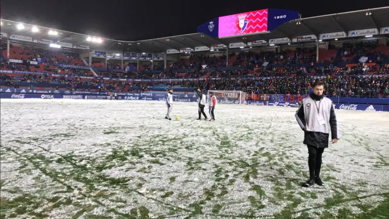 Imagen de la nevada en el partido Osasuna - Nástic TWITTER NASTIC