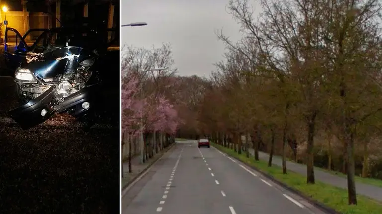 Accidente en la carretera del cementerio de Pamplona. POLICÍA MUNIPAL