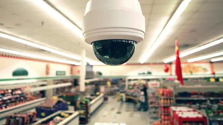 Security camera in grocery store, close-up