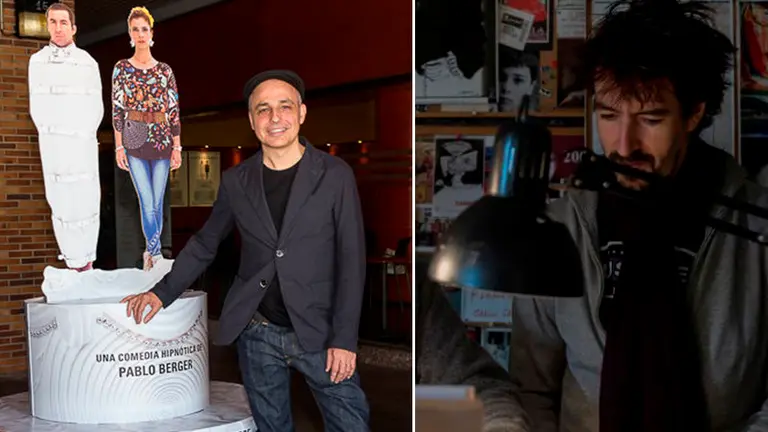 El director Pablo Berger presenta Abracadabra, su filme rodado en Pamplona, y el director navarro Félix Viscarret durante su rodaje de Sauras