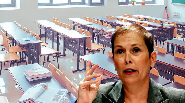 Uxue Barkos y un aula de examen FOTOMONTAJE