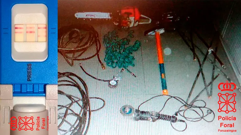 Material presuntamente empleada para robar incaitado al vecino de Rada que ha sido pillado conduciendo drogado en San Adrián POLICÍA FORAL