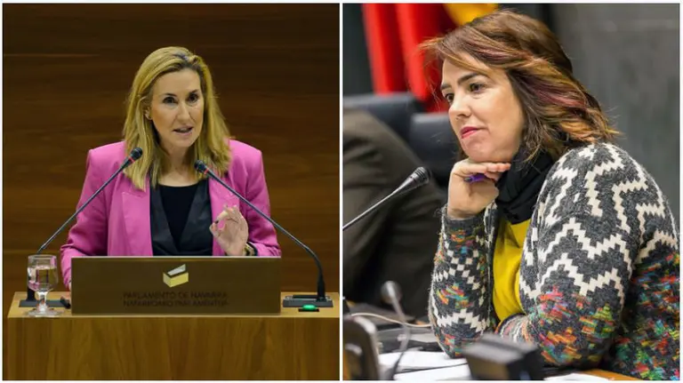 Ana Beltrán (PP) y Ainhoa Aznárez (Podemos), durante un pleno del Parlamento.