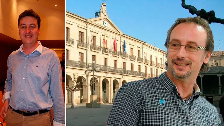 A la izquierda el exconcejal socialista Juan José Martínez y, a la derecha, el actual alcalde de Tafalla, Arturo Goldaracena.