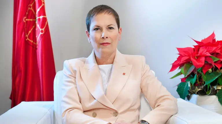 La presidenta del Gobierno de Navarra, Uxue Barkos, durante el discurso de Navidad.