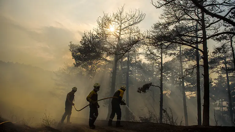 Tres bomberos sofocan un incendio el pasado junio producido entre Arazuri y Gazolaz. PABLO LASAOSA