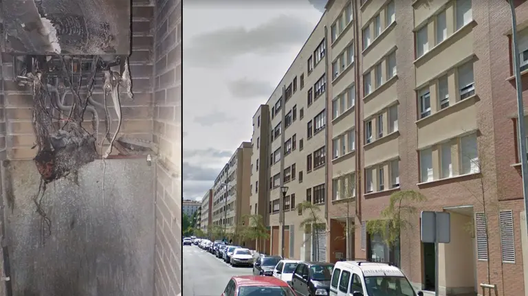 La caldera de gas quemada en un incendio de la calle Carmen Baroja Nessi del barrio pamplonés de la Rochapea CEDIDA