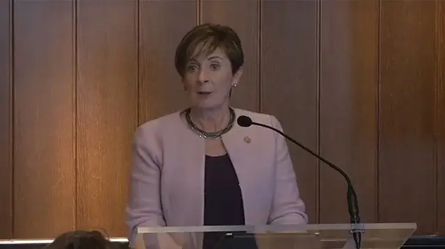 Arantxa Tapia, consejera vasca del PNV,durante su intervención en Pamplona