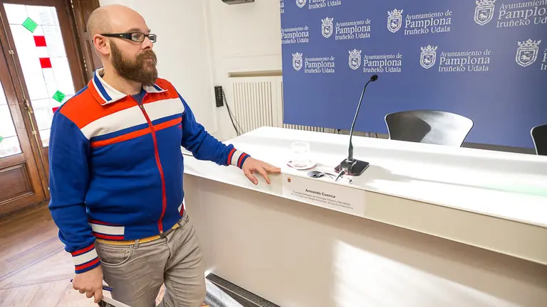 Armando Cuenca y Joël Dozzi presentan la propuesta de nuevo Plan de Acción Energético del Ayuntamiento de Pamplona. IÑIGO ALZUGARAY (4)