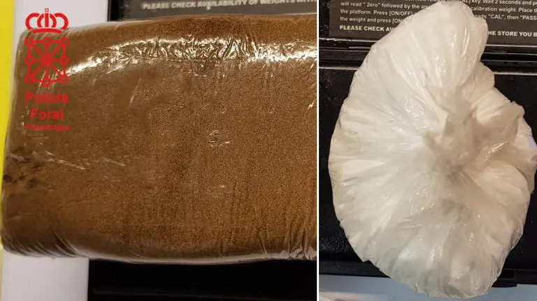 Cocaína y hachís incautados a un detenido por tráfico de droga en Pamplona POLICÍA FORAL