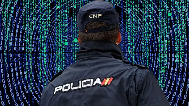 Un policía y una serie de números de fondo FOTOMONTAJE