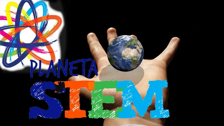 Imagen del planeta tierra junto a la promoción de la campaña Planeta STEM impulsada por el Gobierno de Navarra y el Planterario de Pamplona FOTOMONTAJE