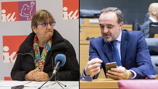 Imágenes de Marisa de Simón, portavoz de Izquierda-Ezkerra, y Javier Esparza, portavoz de UPN NAVARRACOM