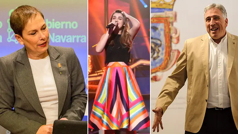 La presidenta de Navarra, Uxue Barkos, y el alcalde de Pamplona, Joseba Asirón, junto a una imagen de Amaia Romero NAVARRACOM