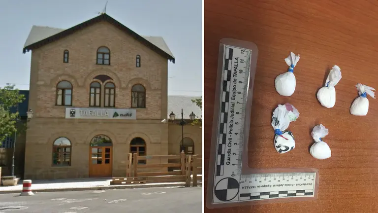 Droga incautada por la Guardia Civil en un control establecido en fiestas de Tafalla en las inmediaciones de la estación de tren