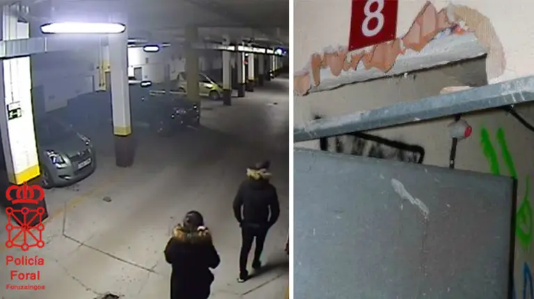Una imagen en la que se ve a los dos menores captada por las cámara de seguridad del garaje. POLICÍA FORAL