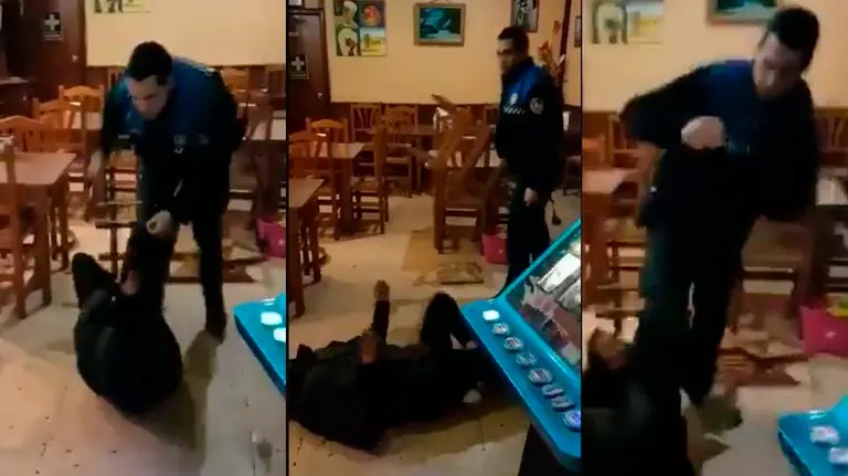 Fragmentos del vídeo en el que el agente golpea a un supuesto agresor TWITTER