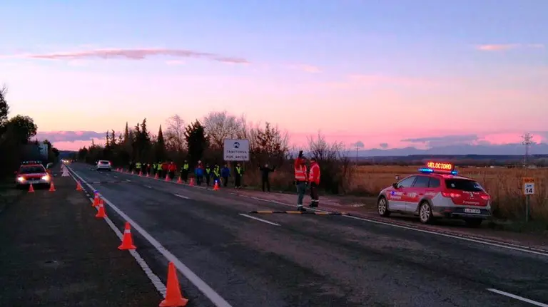 Primeros peregrinos que se han lanzado a hacer la Javierada en la Ribera. POLICÍA FORAL