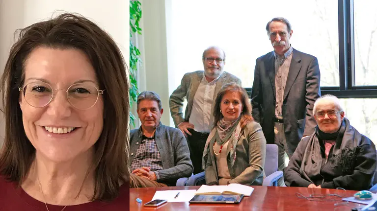 Imagen de Miriam Moreno Aguirre, la ganadora del premio internacional de crítica literaria Amado Alonso 2017, junto al jurado que ha concedido el galardón UPNA