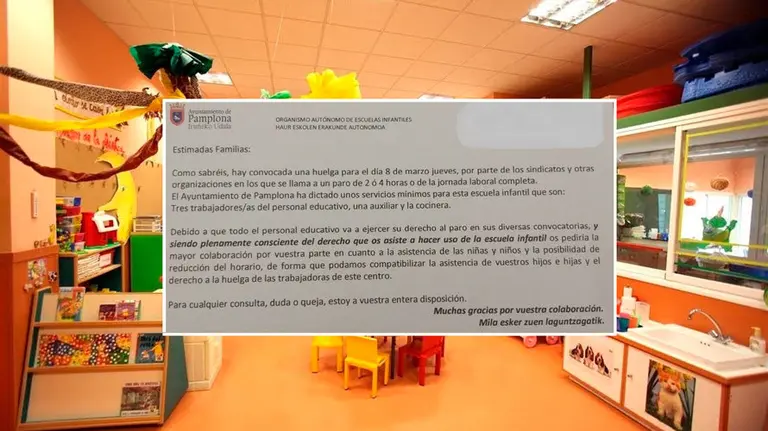 La comunicación en la que se pide colaboración a las familias para que no acudan sus hijos a las escuelas infantiles públicas. CEDIDA