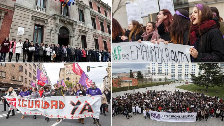 Concentraciones en el Parlamento de Navarra, en el centro de Pamplona, la UPNA y la Universidad de Navarra por el Día Internacional de la Mujer. NAVARRA.COM