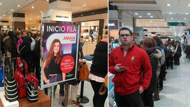 Largas filas se concentran en el interior de El Corte Inglés ante el lanzamiento del primer CD de la pamplonesa Amaia Romero. NAVARRACOM